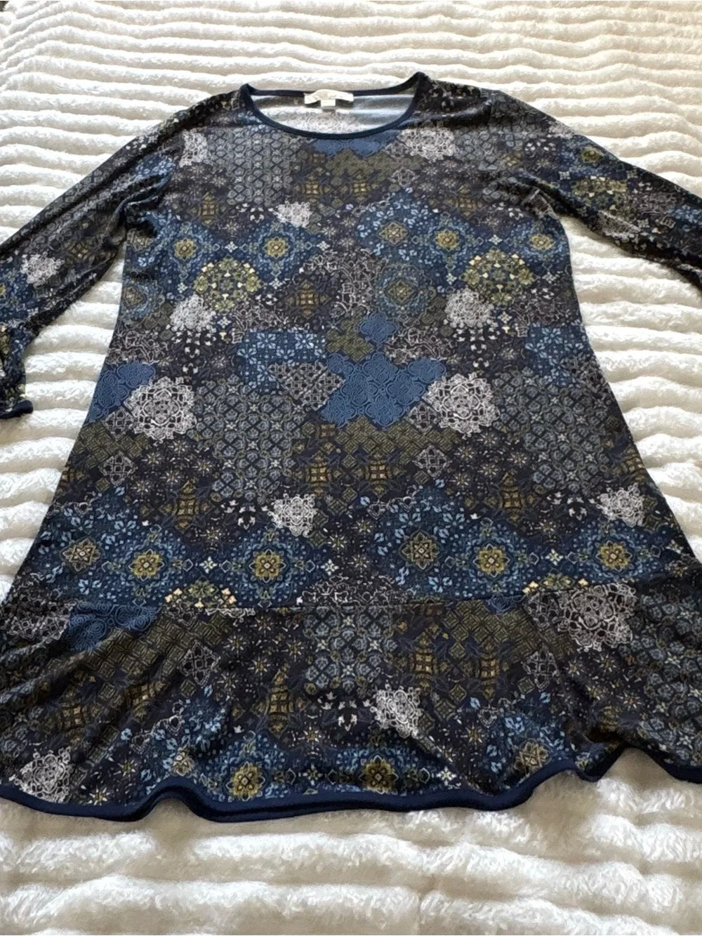 MICHAEL Michael Kors Dress Women’s XL Blue Medallion Bell Sleeve Fit Flare